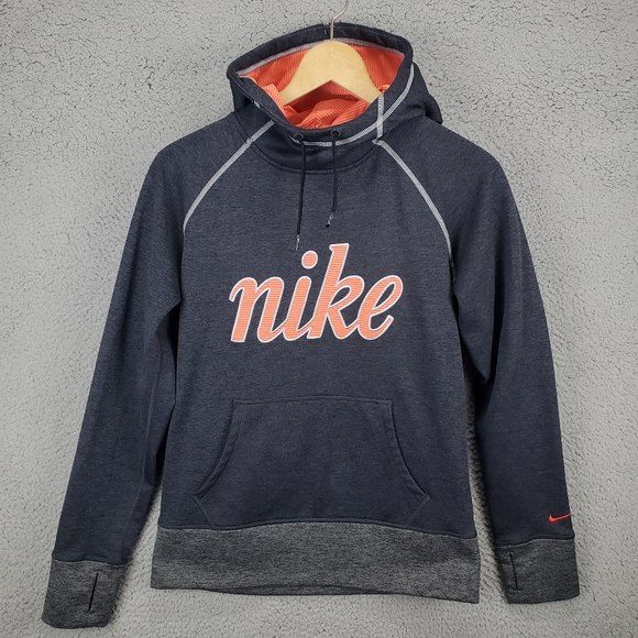 Nike Therma-Fit Pullover Drawstring Hoodie Sweatshirt Women's Medium Gray Peach - Picture 1 of 8